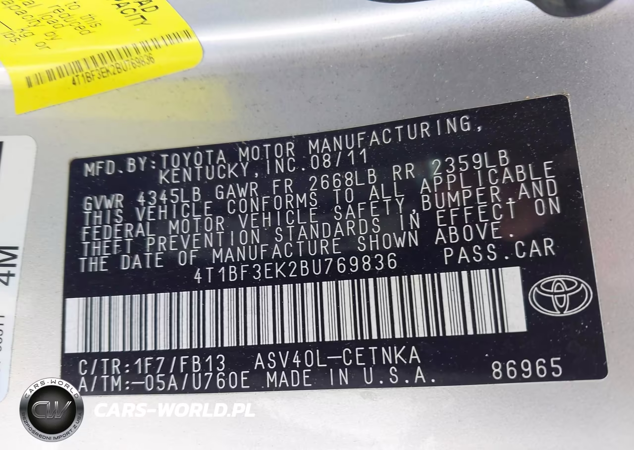 2011 Toyota Camry Le VIN:4T1BF3EK2BU769836 - 9