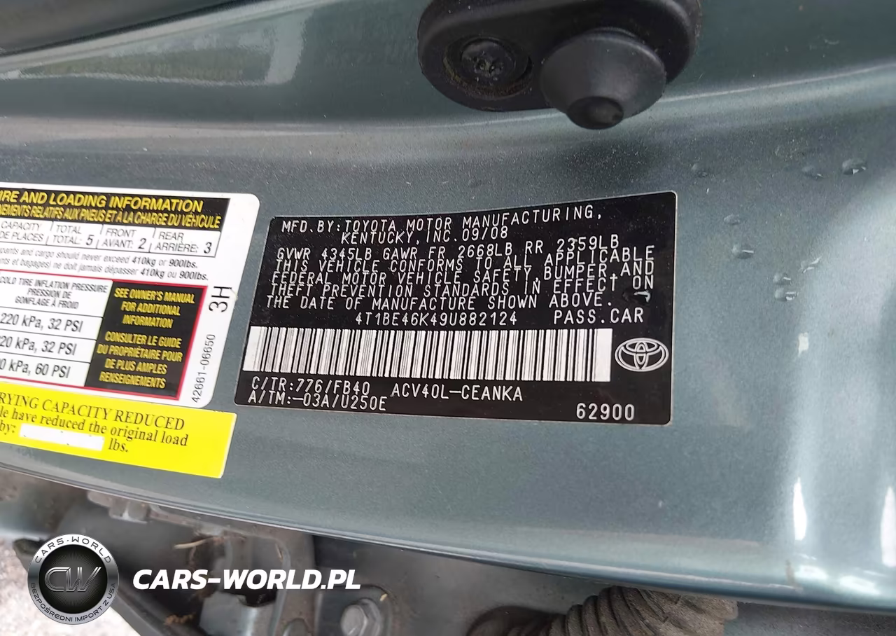 2009 Toyota Camry Le VIN:4T1BE46K49U882124 - 9