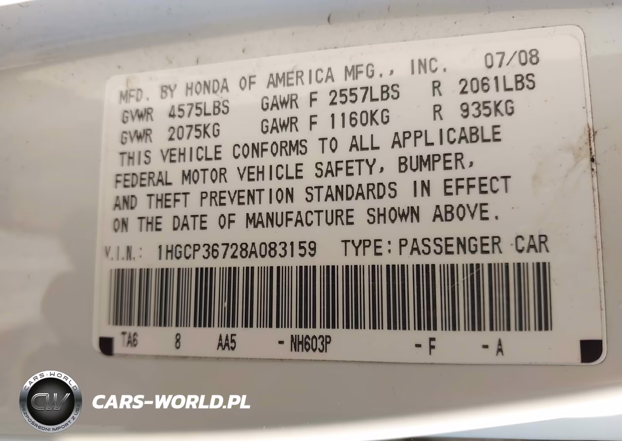 2008 Honda Accord 3.5 Ex VIN:1HGCP36728A083159 - 9