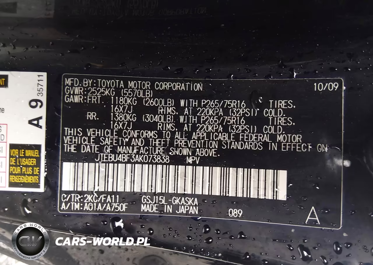 2010 Toyota Fj Cruiser VIN:JTEBU4BF3AK073838 - 9