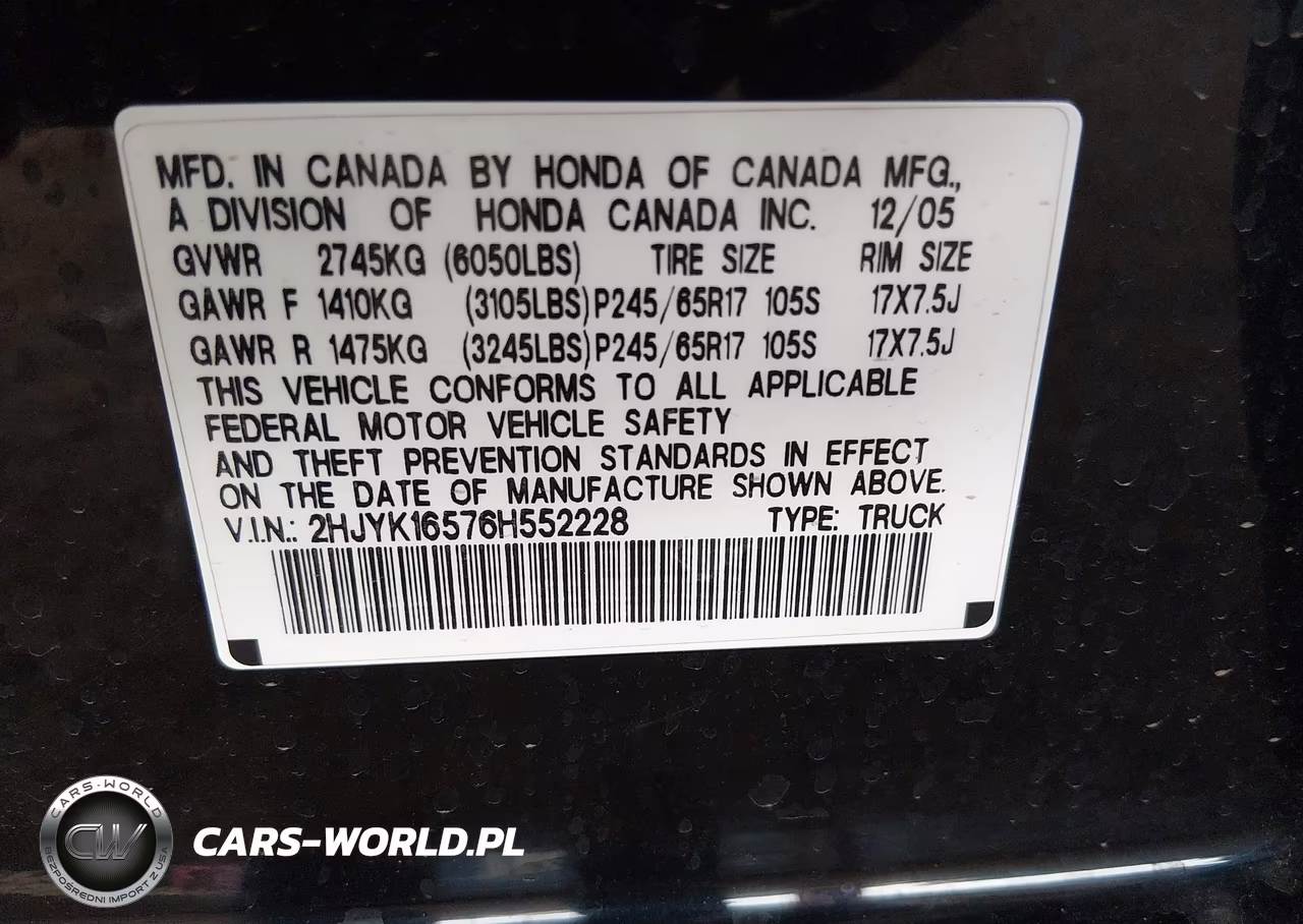 2006 Honda Ridgeline Rtl VIN:2HJYK16576H552228 - 9