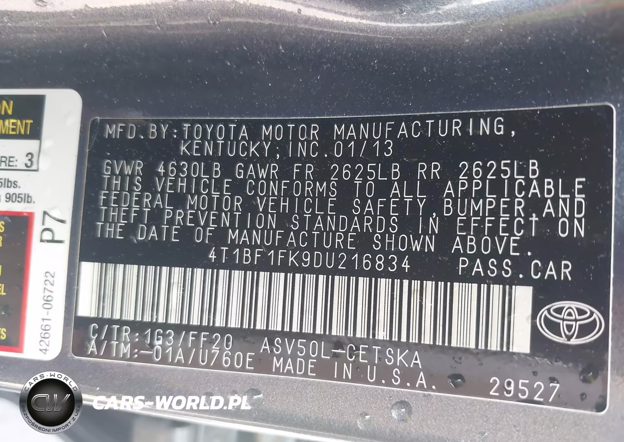 2013 Toyota Camry Se VIN:4T1BF1FK9DU216834 - 9