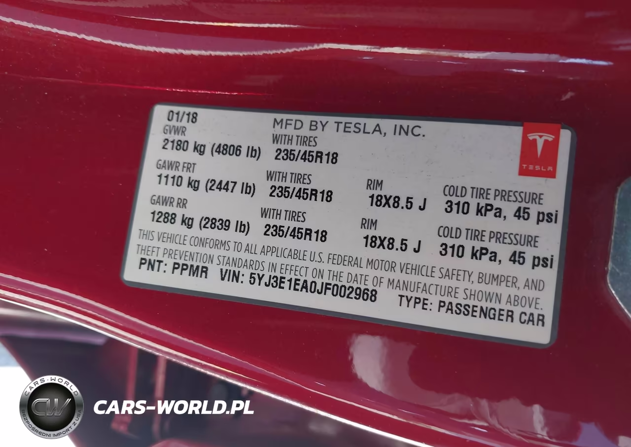 2018 Tesla Model 3 Long Range-Mid Range VIN:5YJ3E1EA0JF002968 - 9