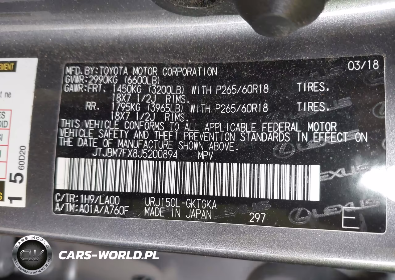 2018 Lexus Gx 460 VIN:JTJBM7FX8J5200894 - 9