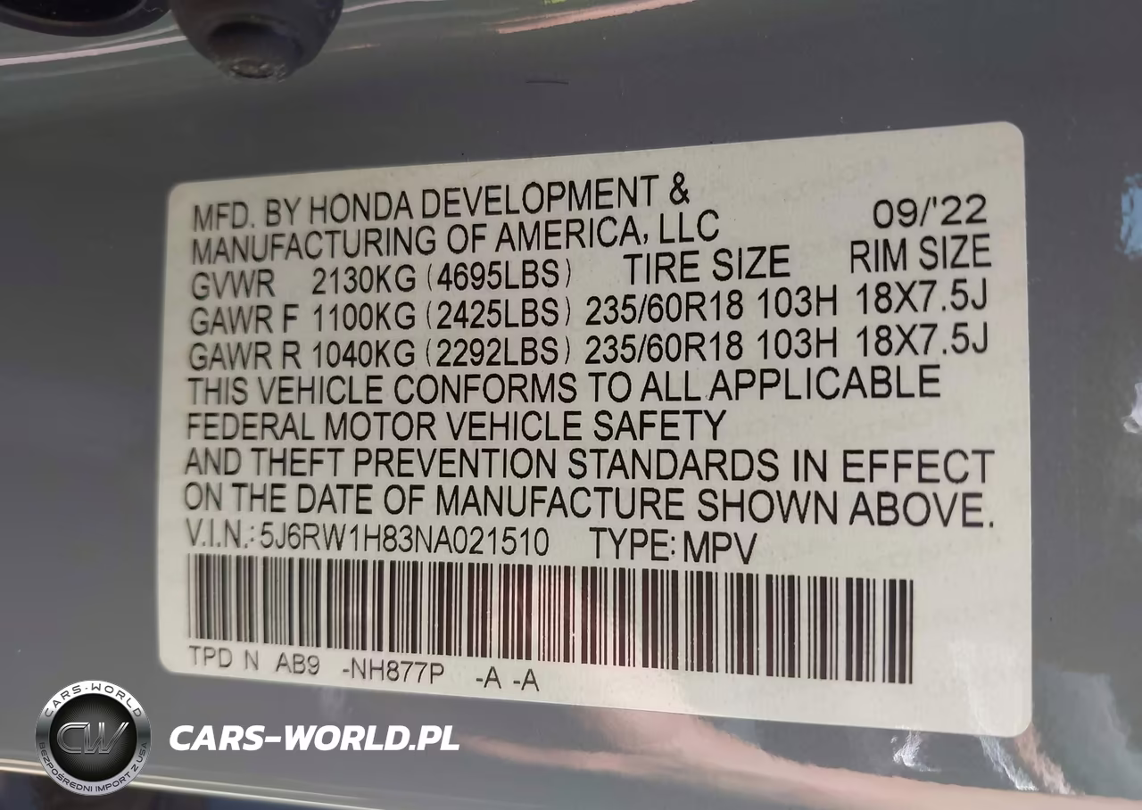 2022 Honda Cr-V 2Wd Ex-L VIN:5J6RW1H83NA021510 - 9