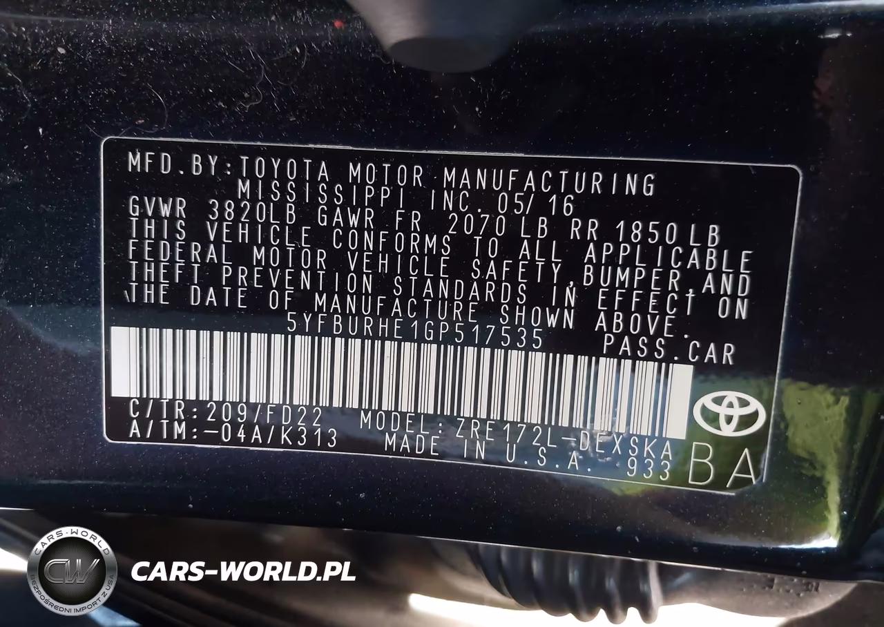 2016 Toyota Corolla S Plus VIN:5YFBURHE1GP517535 - 9