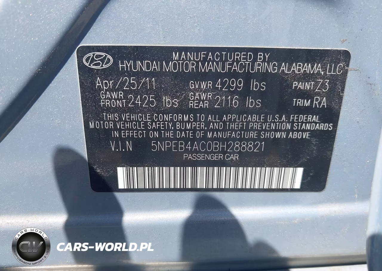 2011 Hyundai Sonata Gls VIN:5NPEB4AC0BH288821 - 9