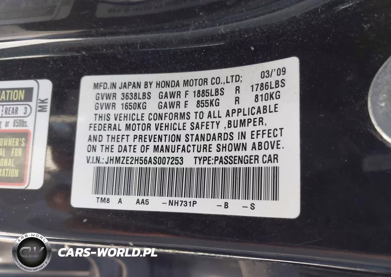 2010 Honda Insight Lx VIN:JHMZE2H56AS007253 - 9