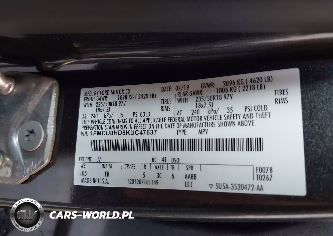 2019 Ford Escape Sel VIN:1FMCU0HD8KUC47637 - 9