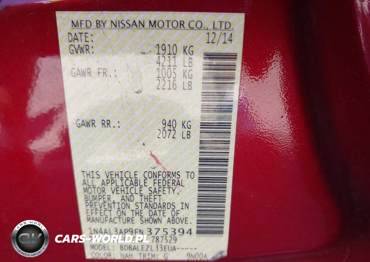2015 Nissan Altima 2.5-2.5 S-2.5 Sl-2.5 Sv VIN:1N4AL3AP9FN375394 - 9