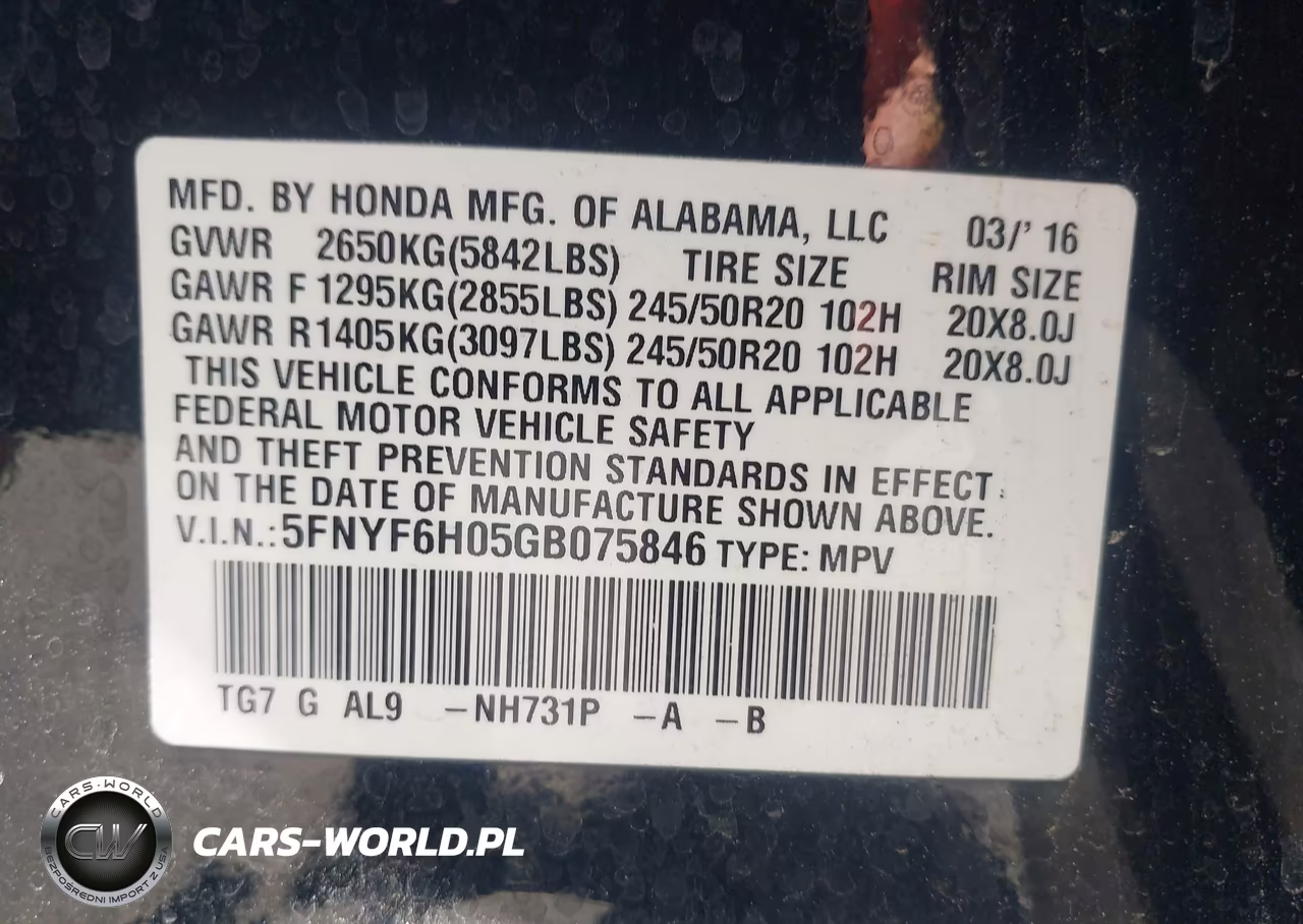 2016 Honda Pilot Elite VIN:5FNYF6H05GB075846 - 9