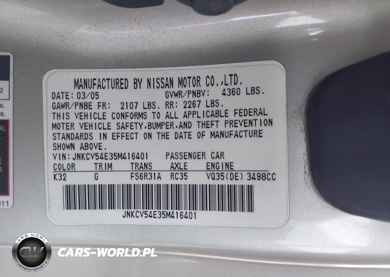 2005 Infiniti G35 VIN:JNKCV54E35M416401 - 9