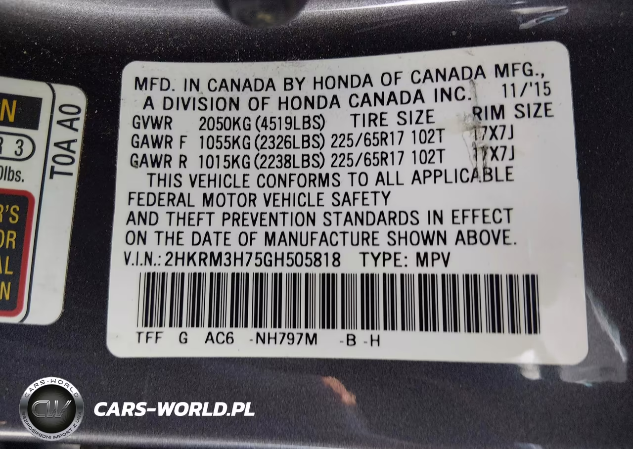 2016 Honda Cr-V Ex-L VIN:2HKRM3H75GH505818 - 9
