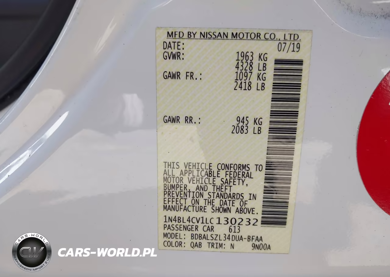 2020 Nissan Altima Sr Fwd VIN:1N4BL4CV1LC130232 - 9