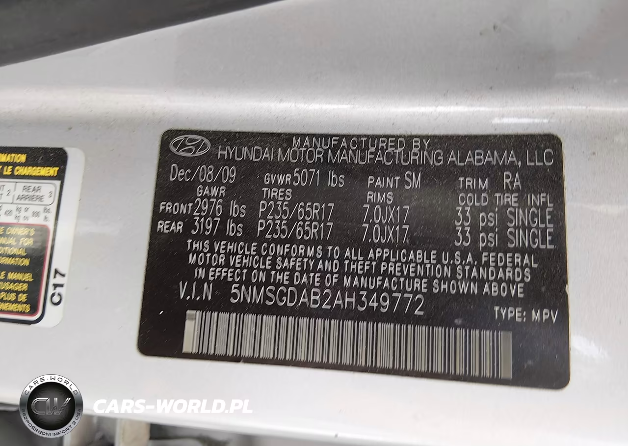 2010 Hyundai Santa Fe Gls VIN:5NMSGDAB2AH349772 - 9