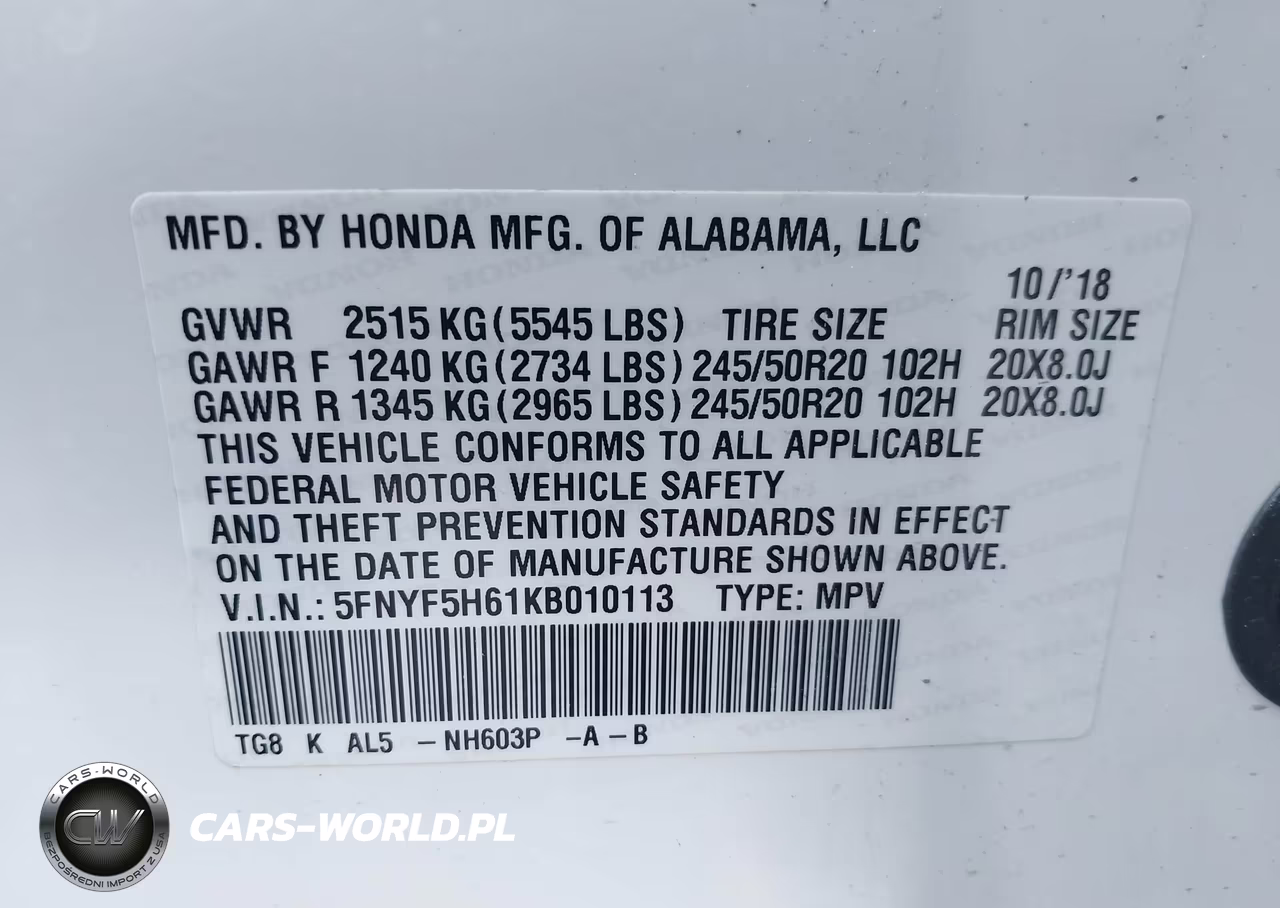 2019 Honda Pilot Touring VIN:5FNYF5H61KB010113 - 9