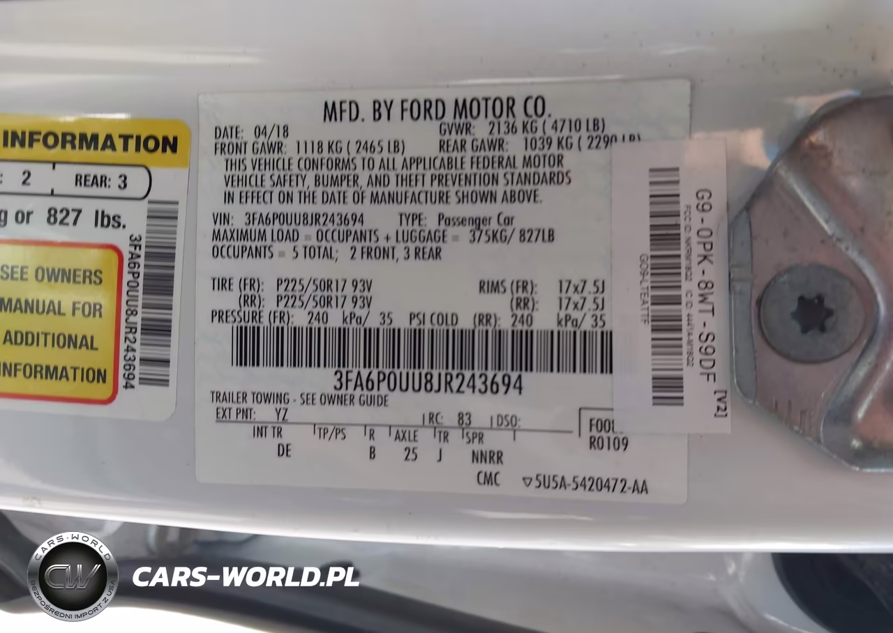2018 Ford Fusion Hybrid S VIN:3FA6P0UU8JR243694 - 9