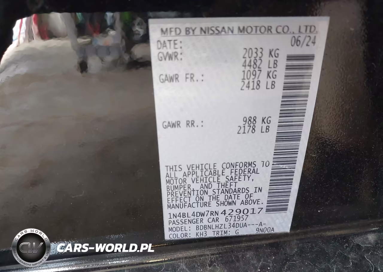 2024 Nissan Altima Sv Intelligent Awd VIN:1N4BL4DW7RN429017 - 9