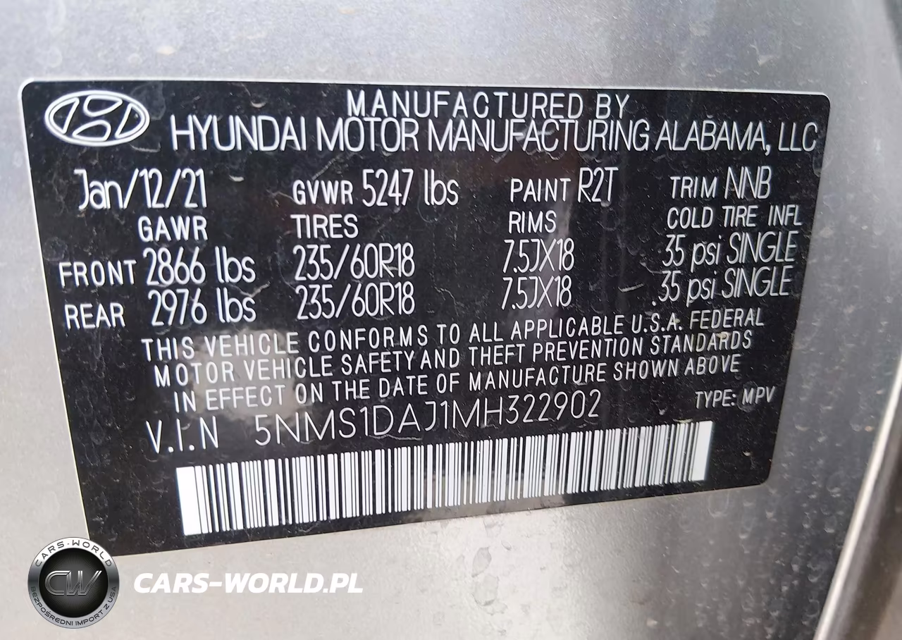 2021 Hyundai Santa Fe Se VIN:5NMS1DAJ1MH322902 - 9