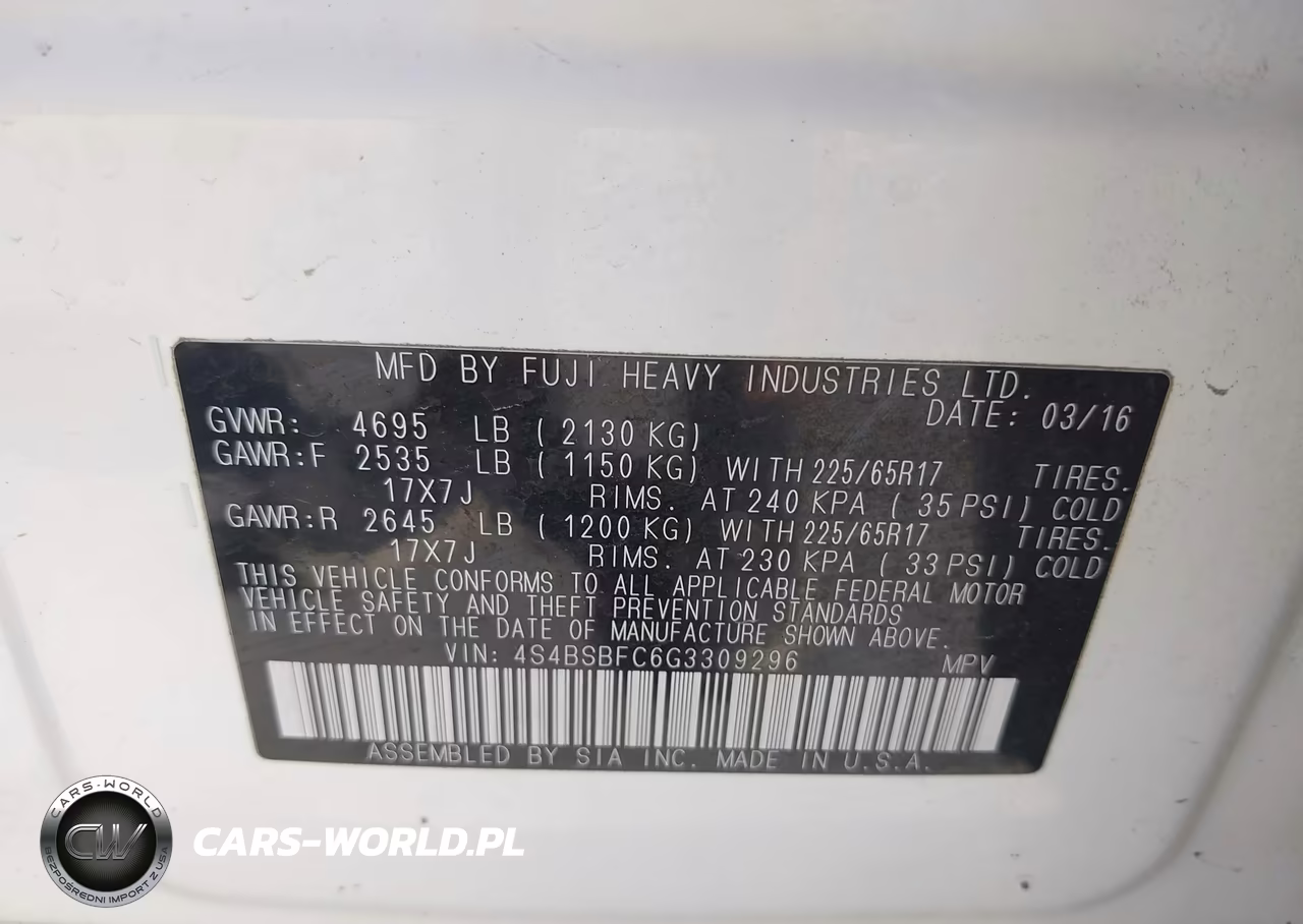 2016 Subaru Outback 2.5I Premium VIN:4S4BSBFC6G3309296 - 9