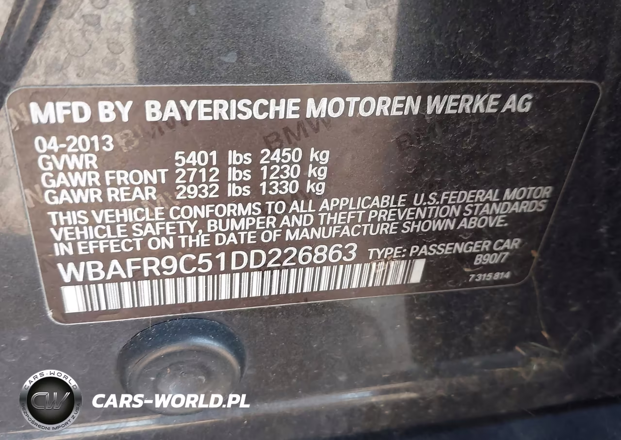 2013 BMW 550 I Charc VIN:WBAFR9C51DD226863 - 9