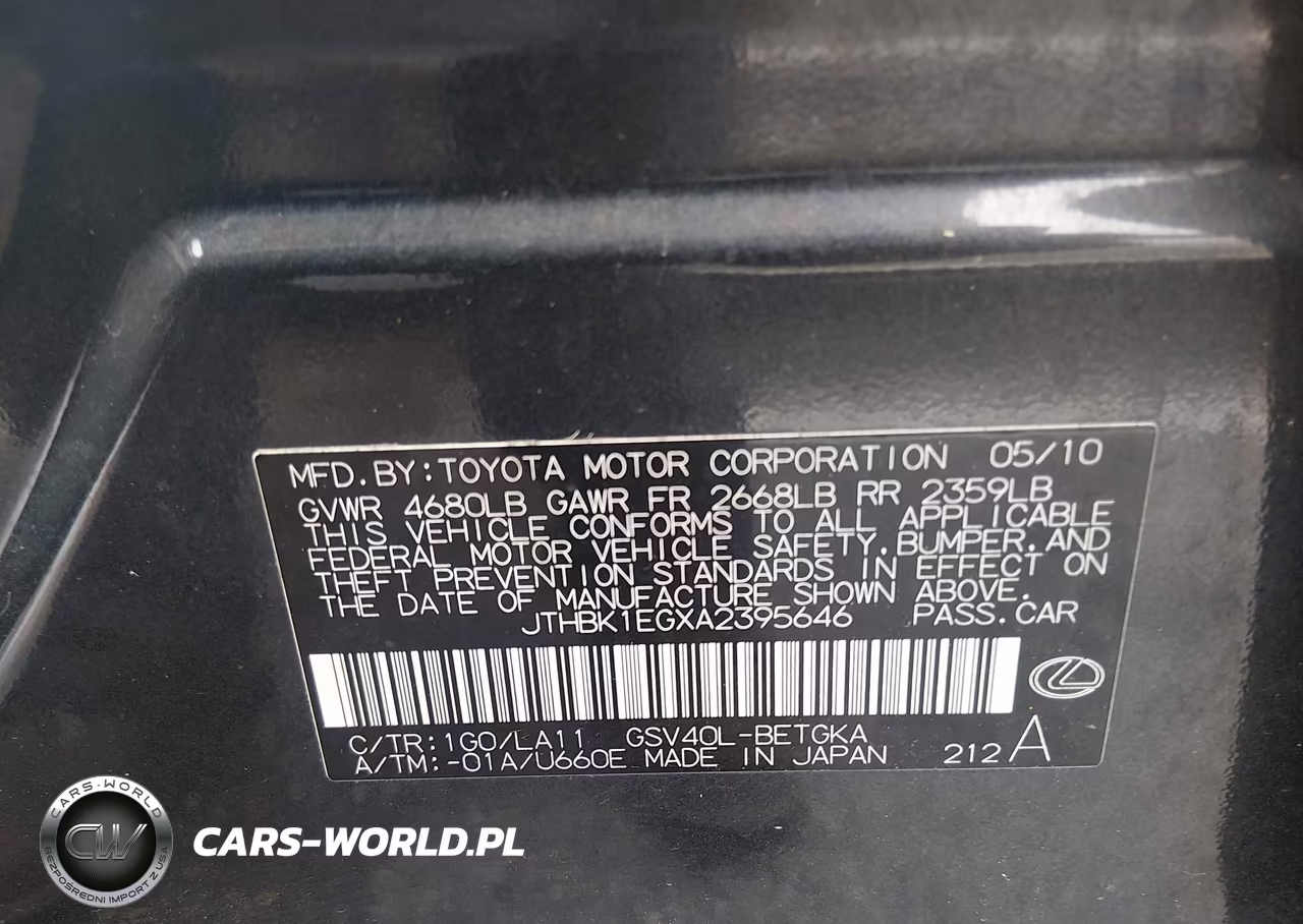 2010 Lexus Es 350 VIN:JTHBK1EGXA2395646 - 9