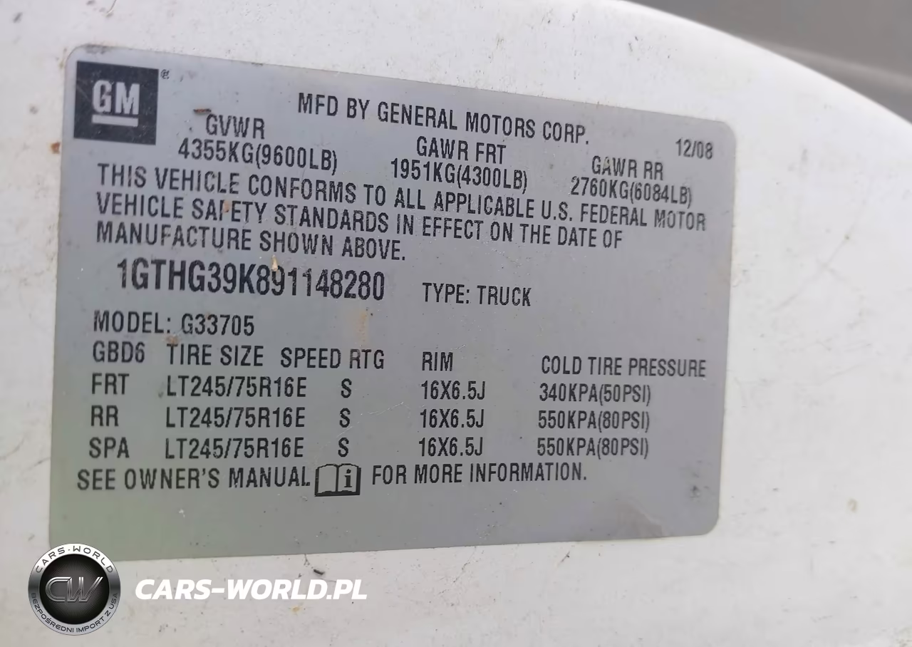 2009 GMC Savana 3500 Work Van VIN:1GTHG39K891148280 - 9