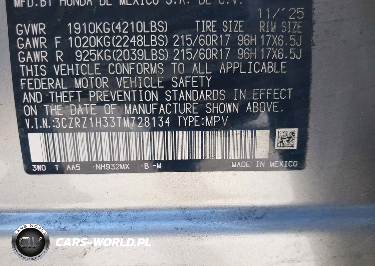 2026 Honda Hr-V 2Wd Lx VIN:3CZRZ1H33TM728134 - 9