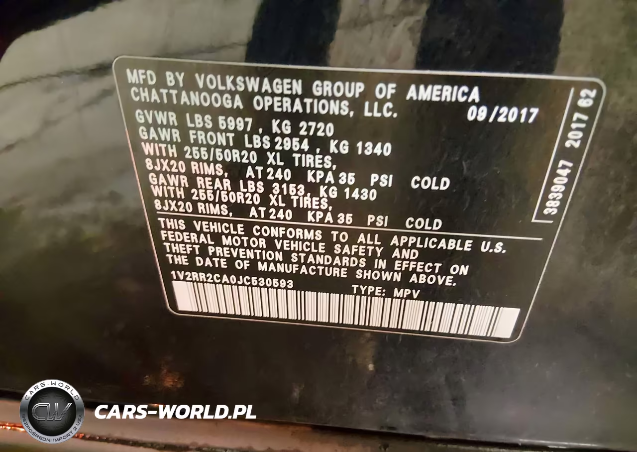 2018 Volkswagen Atlas 3.6L V6 Sel VIN:1V2RR2CA0JC530593 - 9