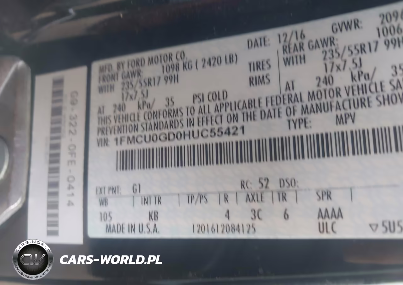 2017 Ford Escape Se VIN:1FMCU0GD0HUC55421 - 9