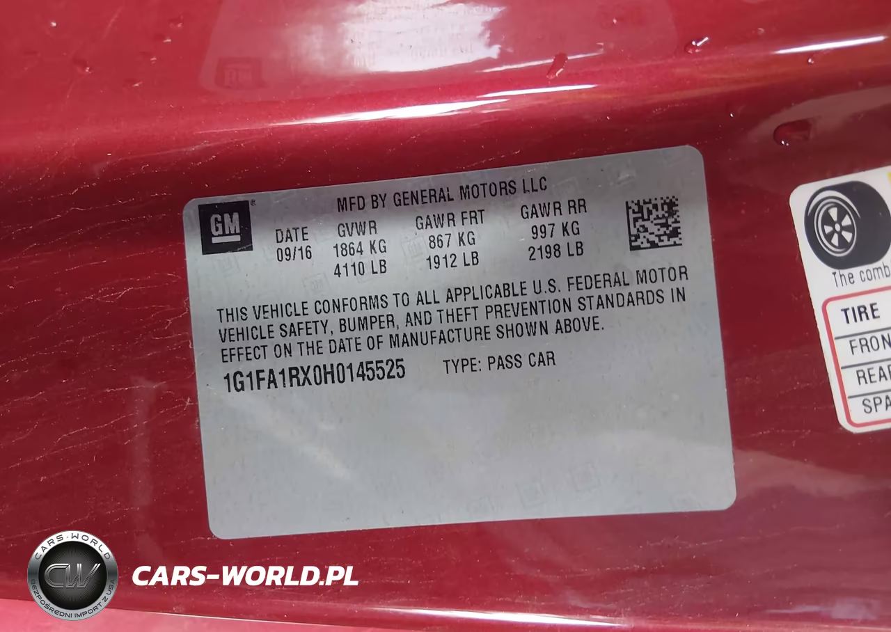 2017 Chevrolet Camaro 1Lt VIN:1G1FA1RX0H0145525 - 9