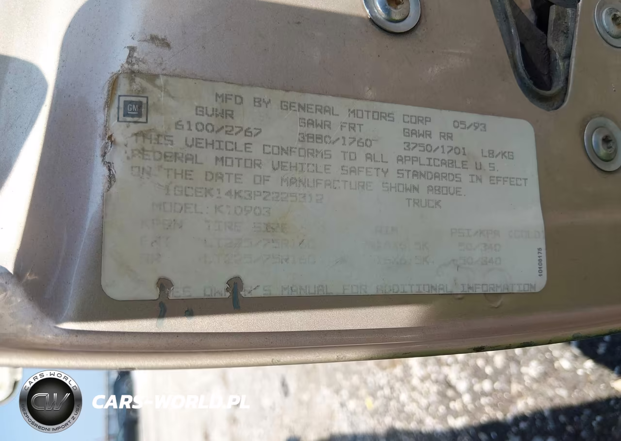 1993 Chevrolet Gmt-400 K1500 VIN:1GCEK14K3PZ225312 - 9