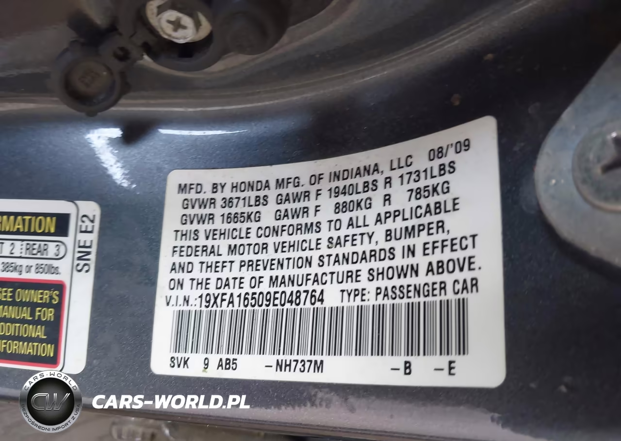 2009 Honda Civic Lx VIN:19XFA16509E048764 - 9