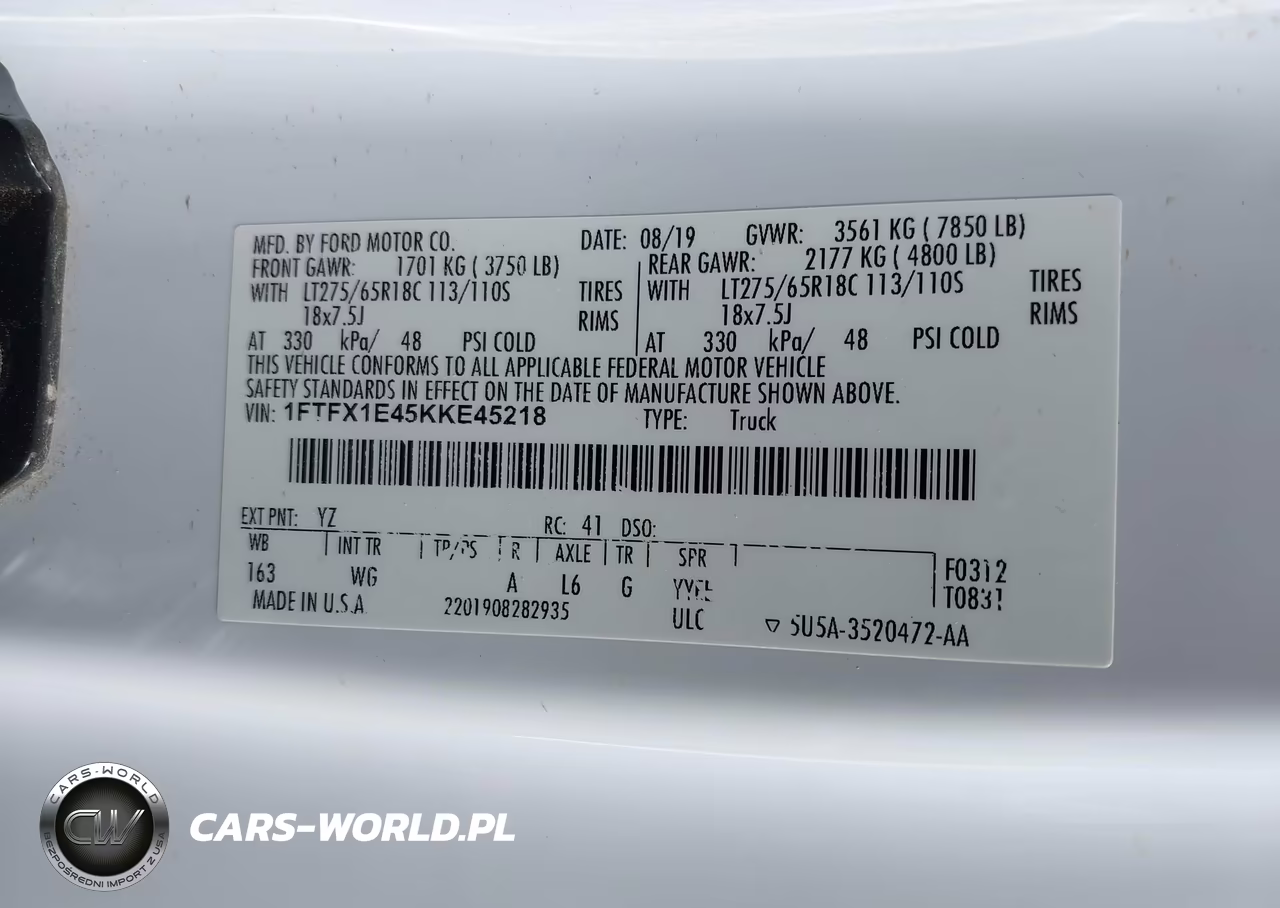 2019 Ford F-150 Xl VIN:1FTFX1E45KKE45218 - 9