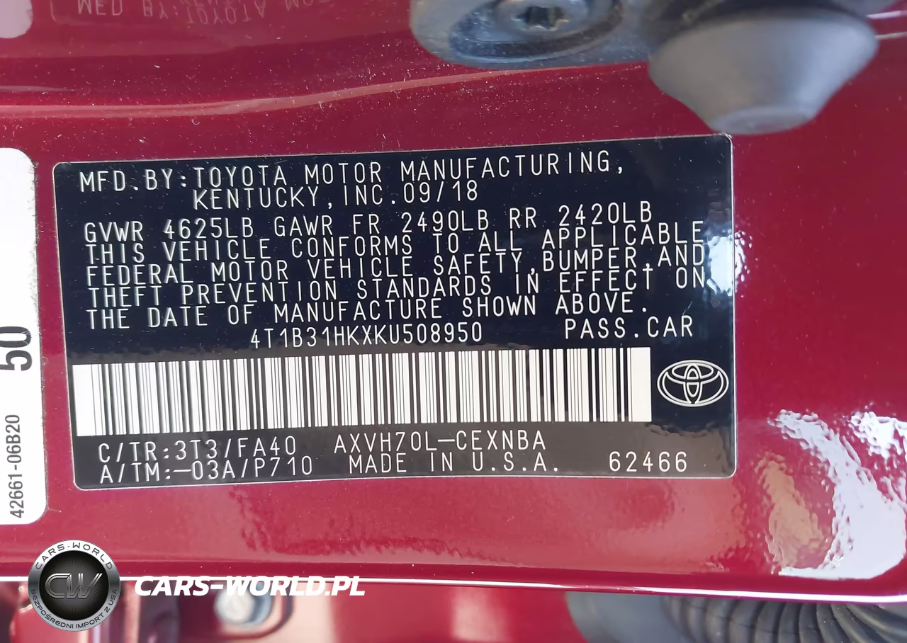 2019 Toyota Camry Hybrid Le VIN:4T1B31HKXKU508950 - 9