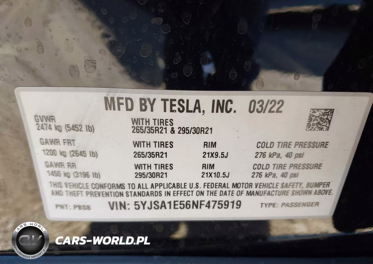 2022 Tesla Model S Dual Motor All-Wheel Drive VIN:5YJSA1E56NF475919 - 9