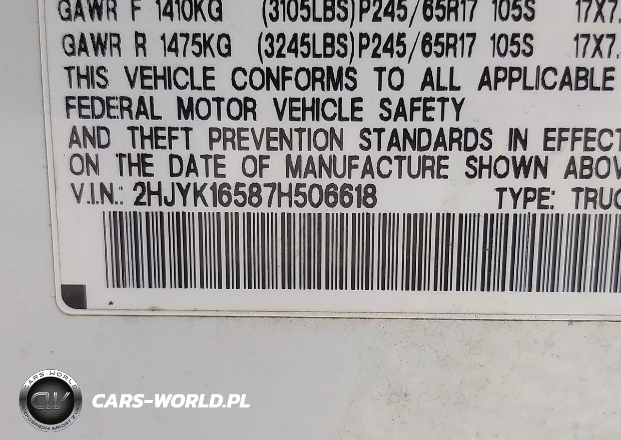 2007 Honda Ridgeline Rtl VIN:2HJYK16587H506618 - 9