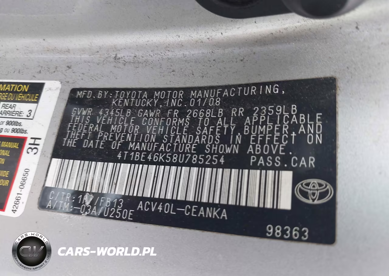 2008 Toyota Camry Le VIN:4T1BE46K58U785254 - 9