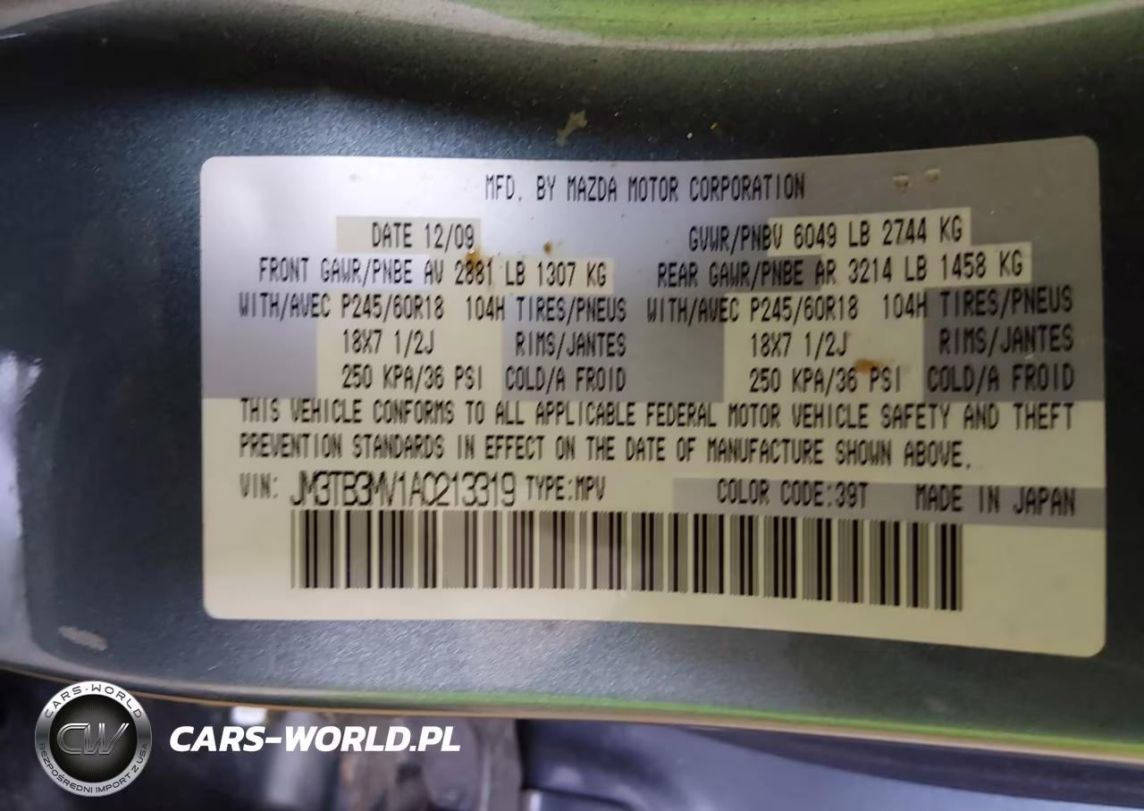 2010 Mazda Cx-9 Touring VIN:JM3TB3MV1A0213319 - 9