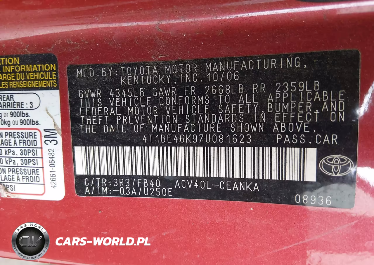 2007 Toyota Camry Le VIN:4T1BE46K97U081623 - 9