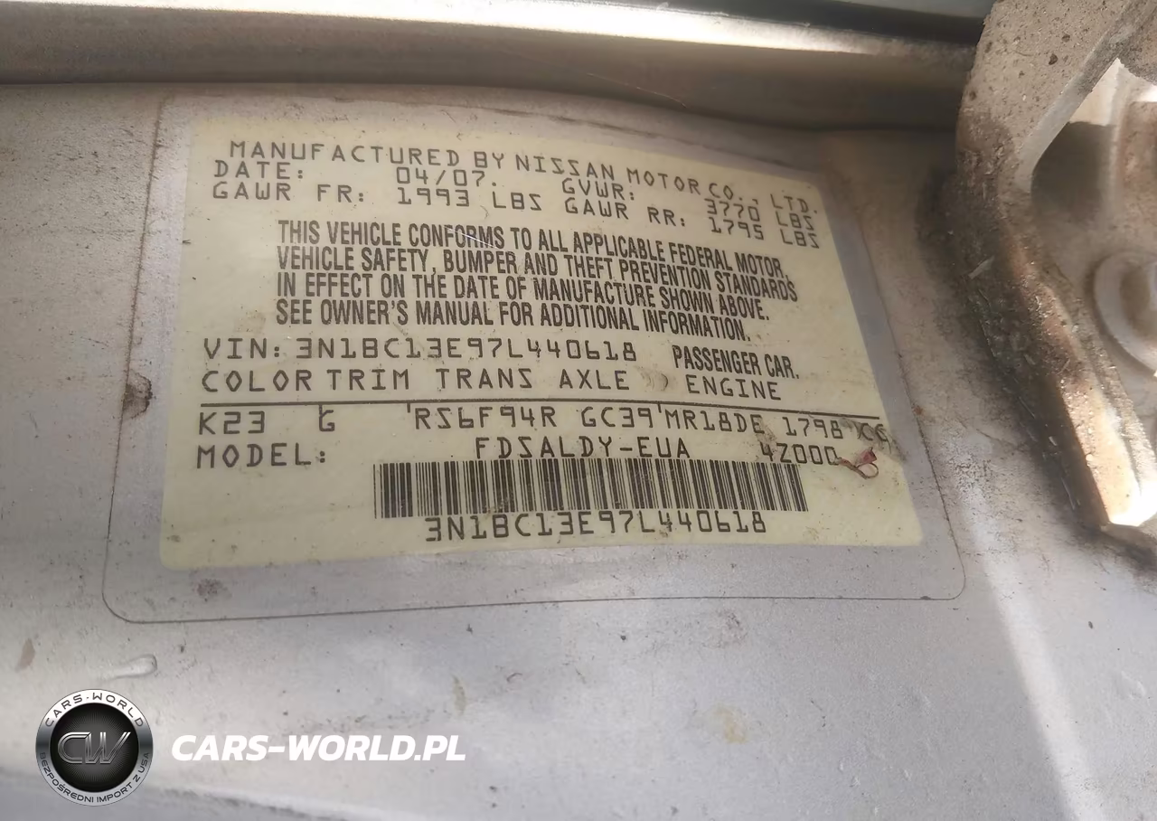 2007 Nissan Versa 1.8S VIN:3N1BC13E97L440618 - 9