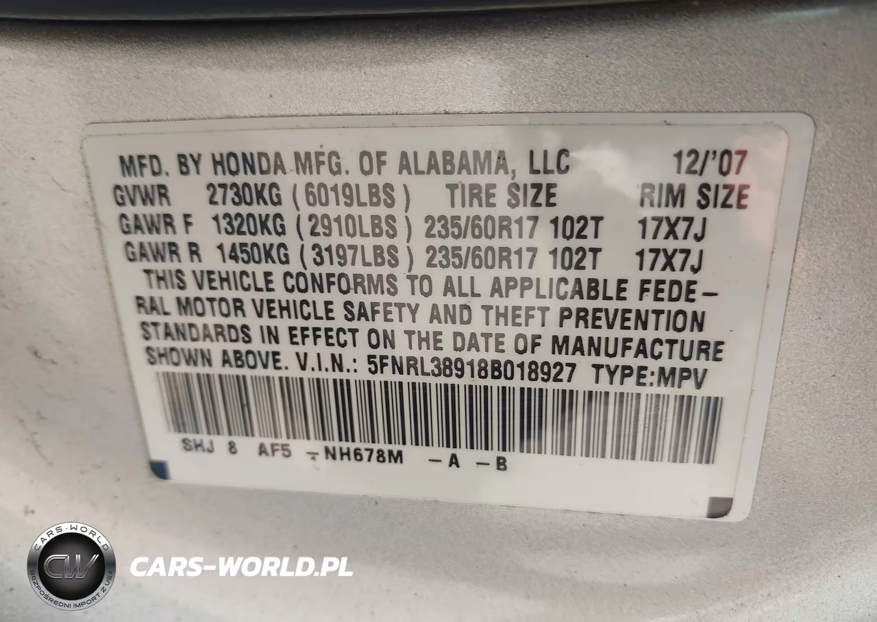2008 Honda Odyssey Touring VIN:5FNRL38918B018927 - 9