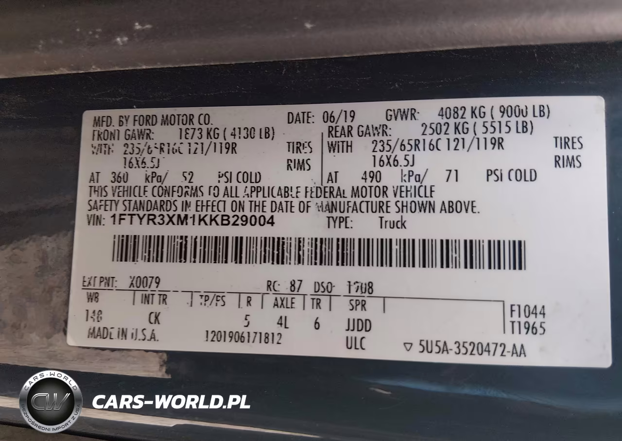 2019 Ford Transit-250 VIN:1FTYR3XM1KKB29004 - 9