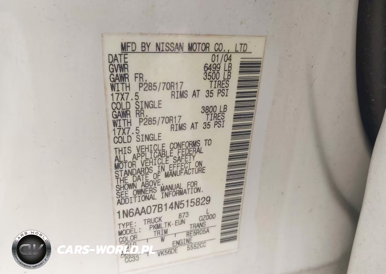 2004 Nissan Titan Se VIN:1N6AA07B14N515829 - 9