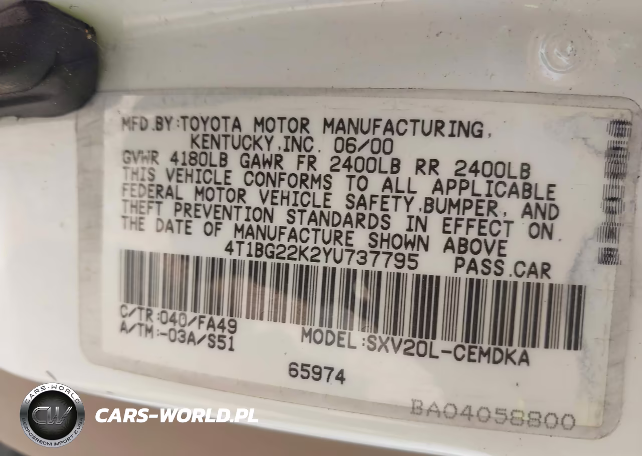 2000 Toyota Camry Ce VIN:4T1BG22K2YU737795 - 9