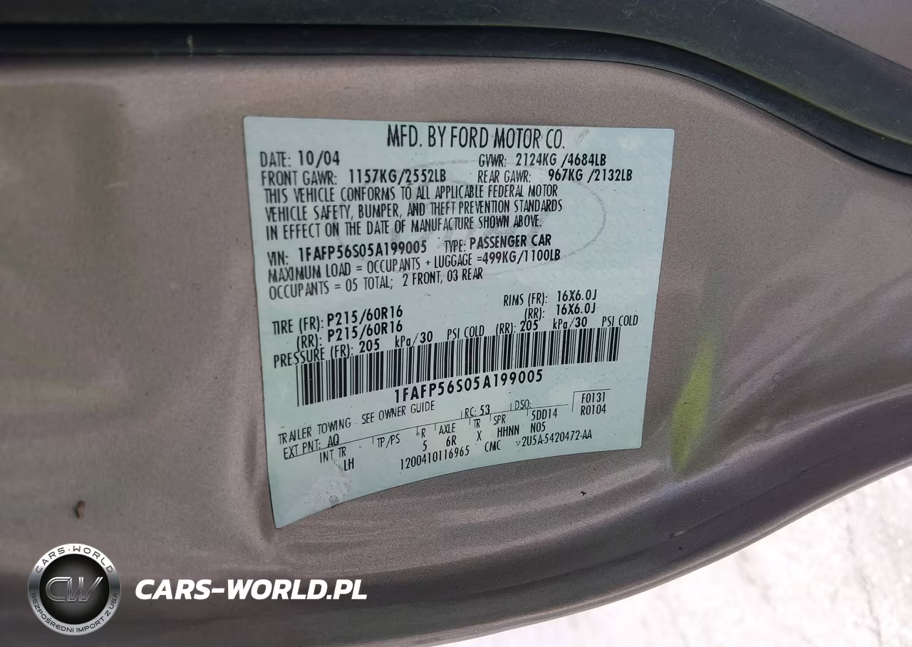 2005 Ford Taurus Sel VIN:1FAFP56S05A199005 - 9