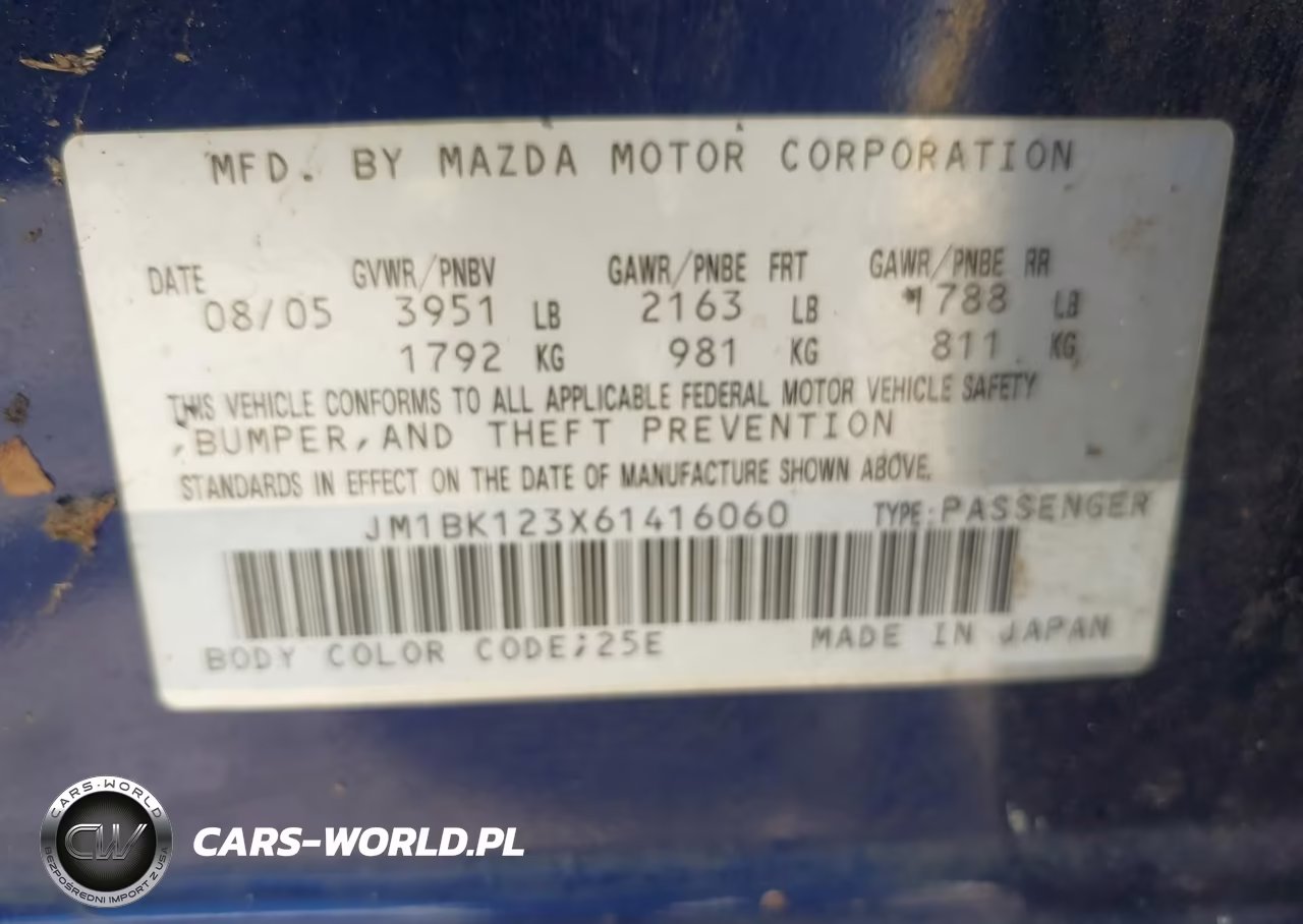 2006 Mazda Mazda3 S VIN:JM1BK123X61416060 - 9