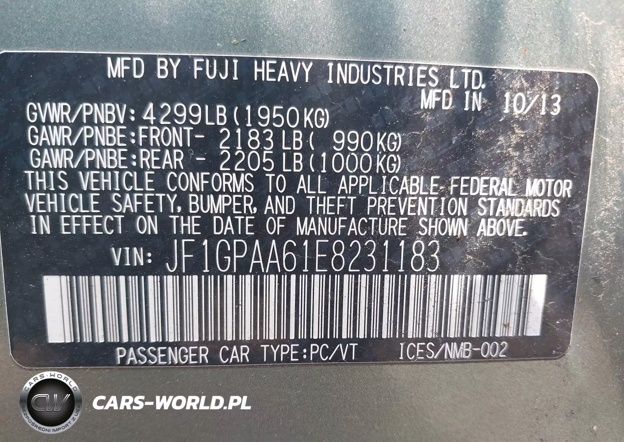 2014 Subaru Impreza 2.0I VIN:JF1GPAA61E8231183 - 9