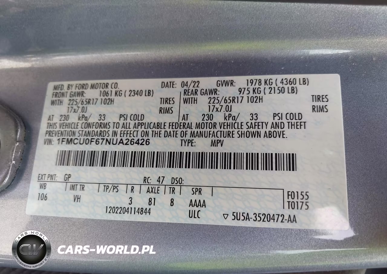 2022 Ford Escape S VIN:1FMCU0F67NUA26426 - 9