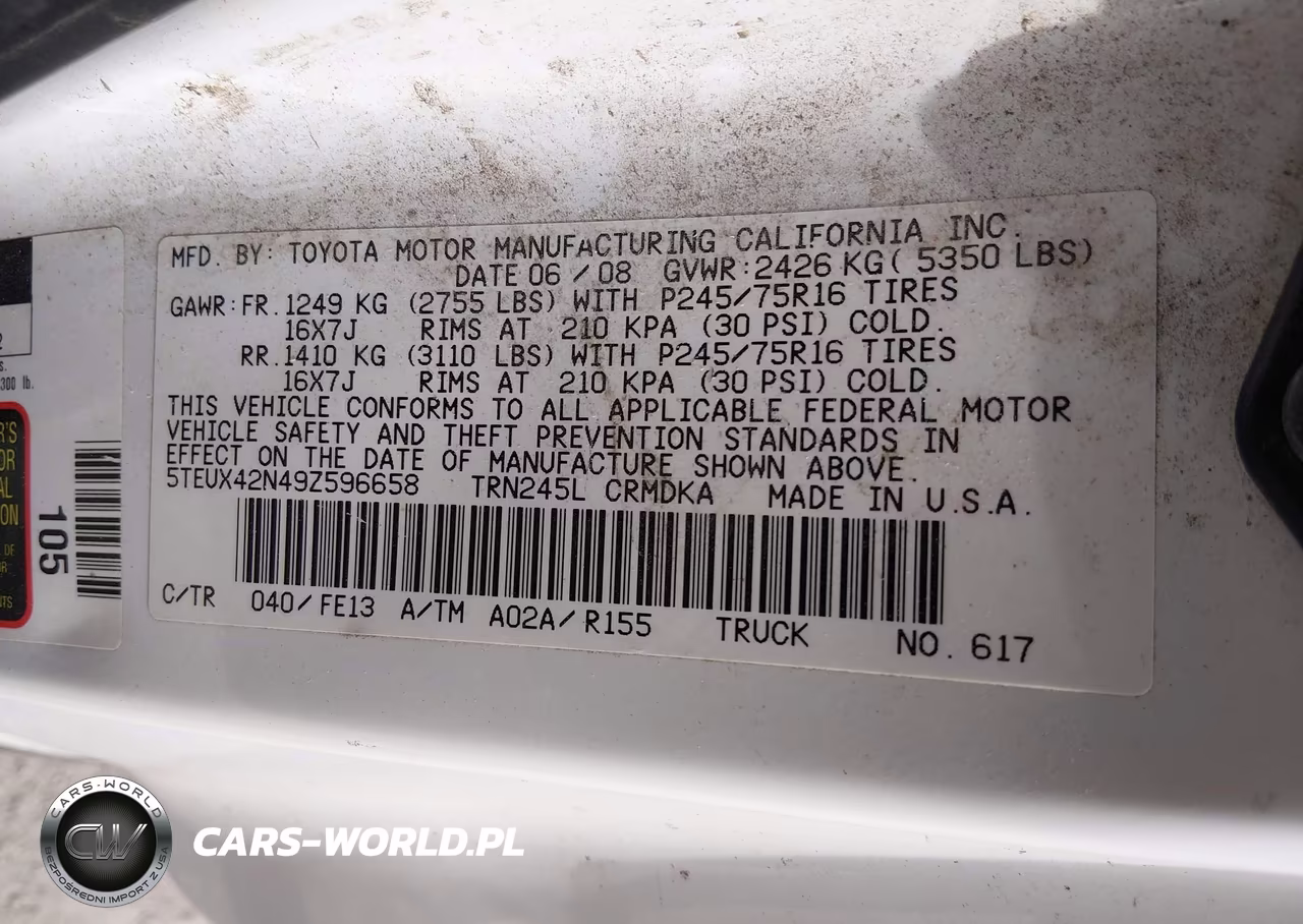 2009 Toyota Tacoma VIN:5TEUX42N49Z596658 - 9